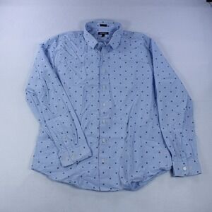 Express Men's Slim Fit Blue Striped Shirt with Floral Print - Size L (16-16.5)